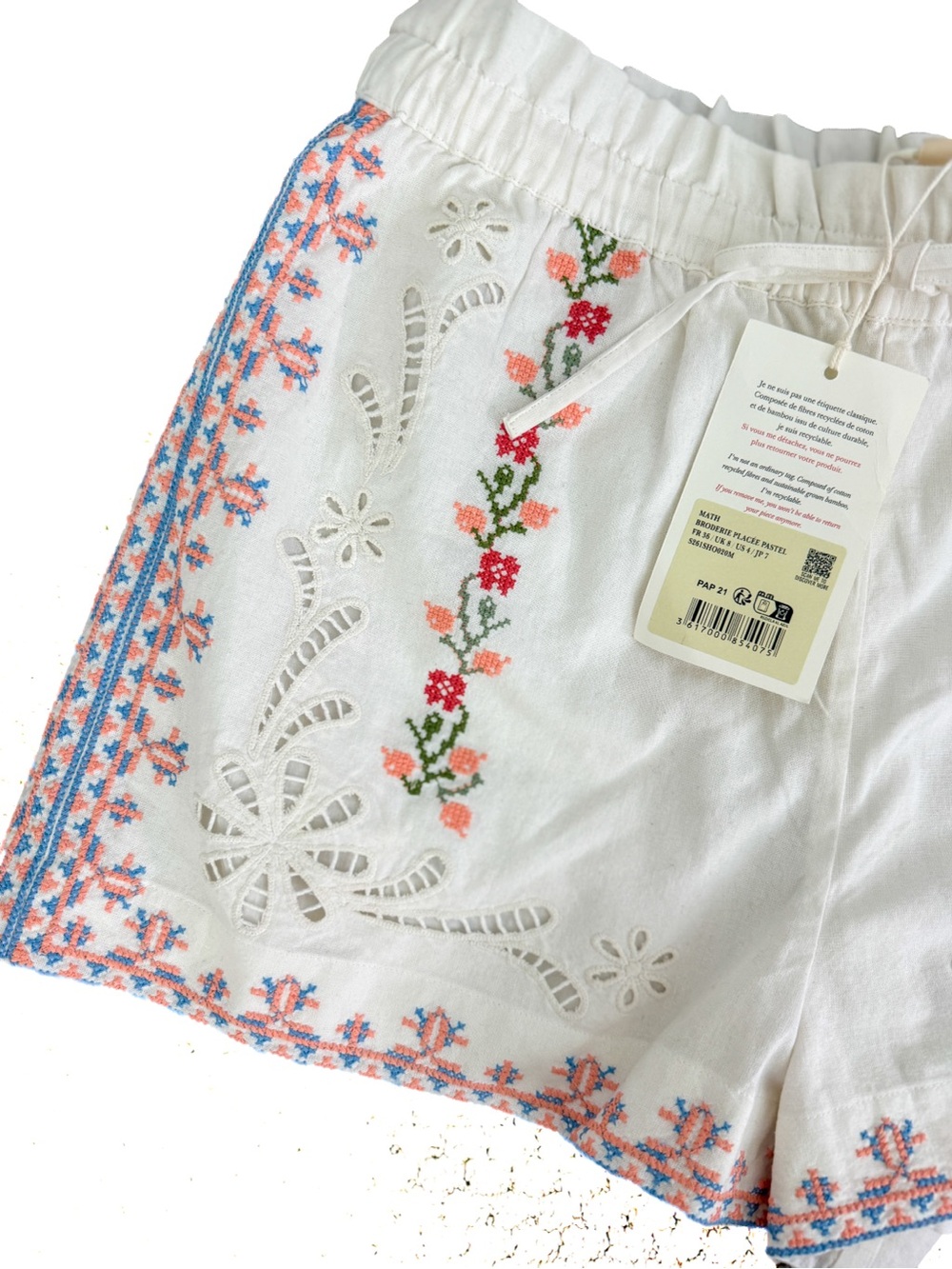 Sezane Math Short Placed Pastel Embroidery Womens Size 4 NWT - Picture 5 of 9